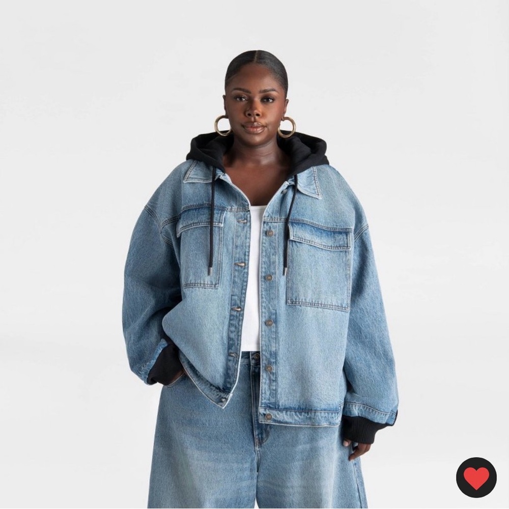 Oversized Denim Jacket with Black Hoodie
